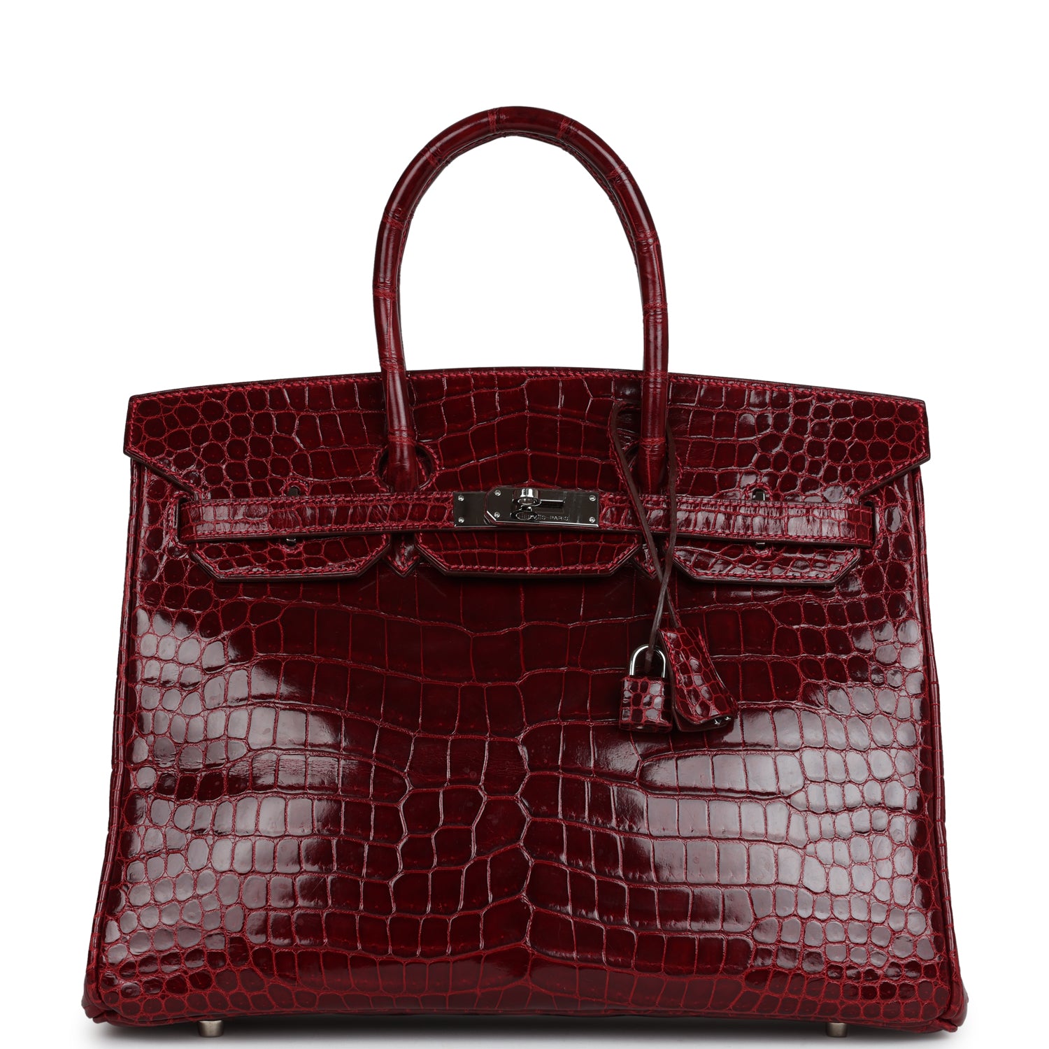 Pre-owned Hermes Birkin 35 Rouge H Shiny Porosus Crocodile Palladium H