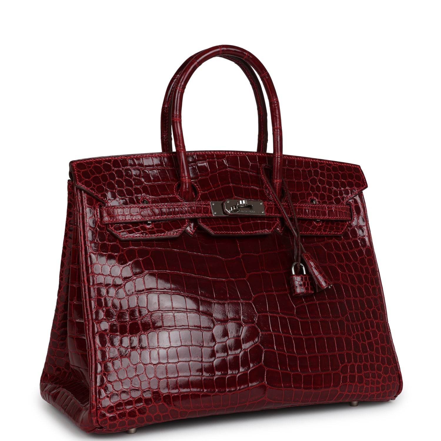 Pre-owned Hermes Birkin 35 Rouge H Shiny Porosus Crocodile Palladium H ...