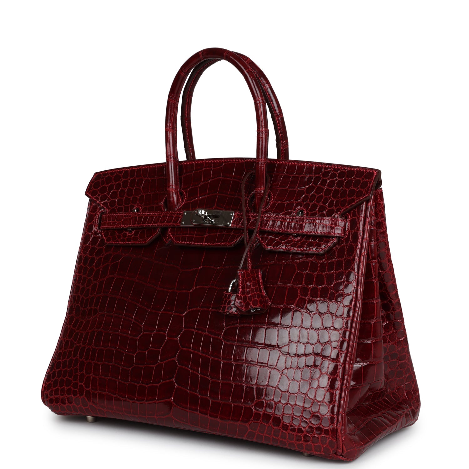 Pre-owned Hermes Birkin 35 Rouge H Shiny Porosus Crocodile Palladium H ...