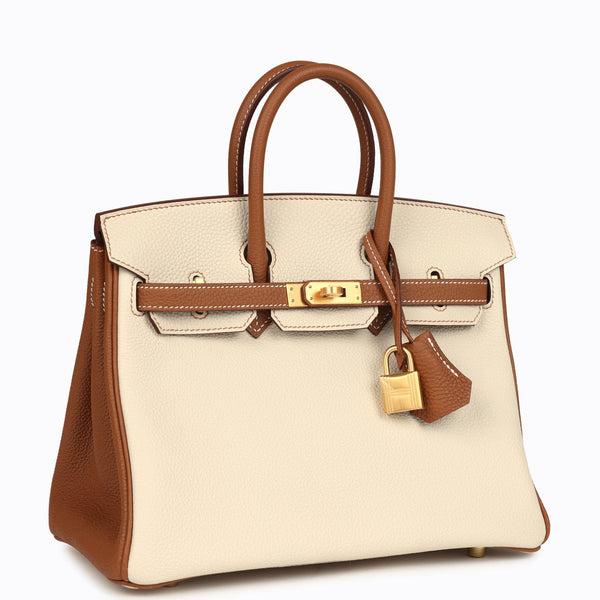 Hermes HSS Bi-Color Jaune Ambre and Craie Togo Birkin 25cm BGHW