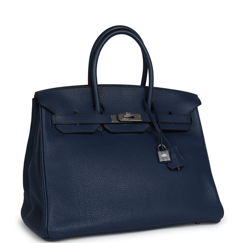Pre-owned Hermes Birkin 35 Bleu de Malte Clemence Palladium Hardware