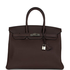 Hermes Birkin 35 Chocolate Togo Palladium Hardware