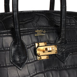 Hermes Birkin 25 Black Matte Alligator Gold Hardware