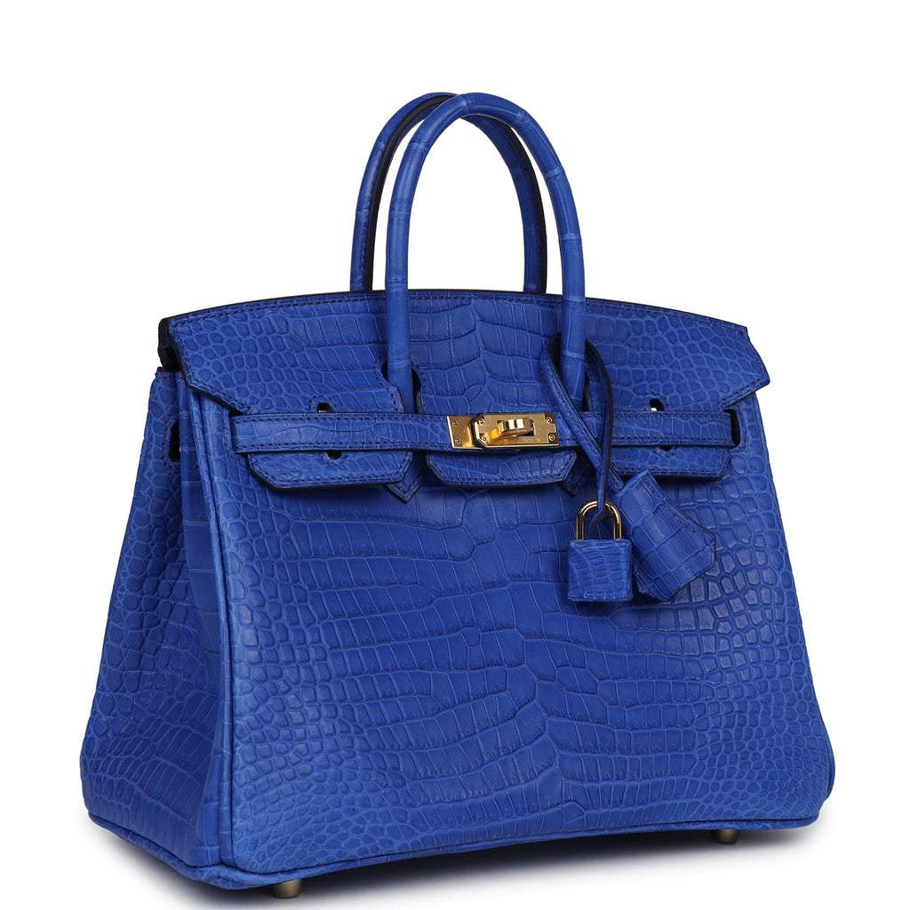 Hermes Birkin 25 Bleu Royal Matte Porosus Crocodile Gold Hardware Blue New and Never Worn Exotic