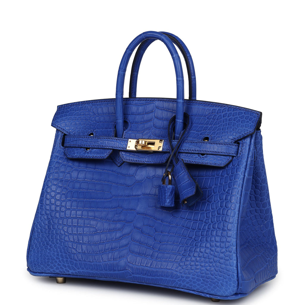 Hermes Birkin 25 Bleu Royal Matte Porosus Crocodile Gold Hardware Blue New and Never Worn Exotic