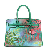 Custom "Paradise" Swarovski Crystal Hermes Birkin 30 Vert Vertigo Togo Palladium Hardware