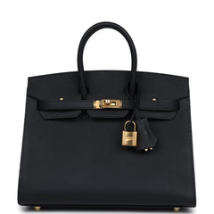 Hermes Birkin Sellier 25 Black Epsom Gold Hardware