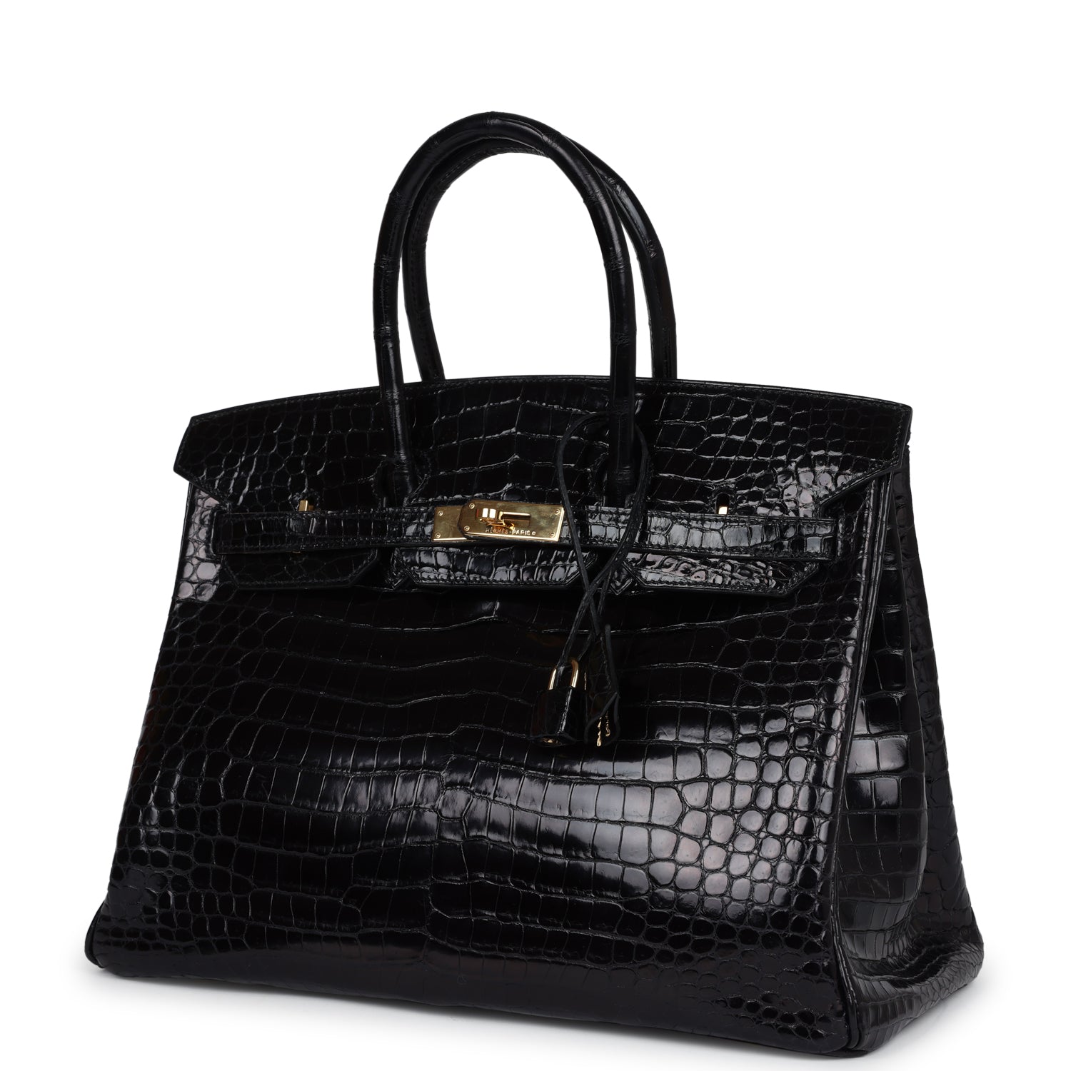 Pre-owned Hermes Birkin 35 Black Shiny Porosus Crocodile Gold Hardware ...