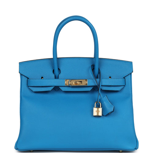 Pre-owned Hermes Birkin 30 Bleu Zanzibar Epsom Gold Hardware
