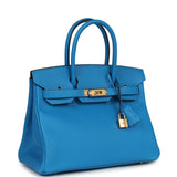 Pre-owned Hermes Birkin 30 Bleu Zanzibar Epsom Gold Hardware