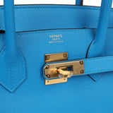 Pre-owned Hermes Birkin 30 Bleu Zanzibar Epsom Gold Hardware