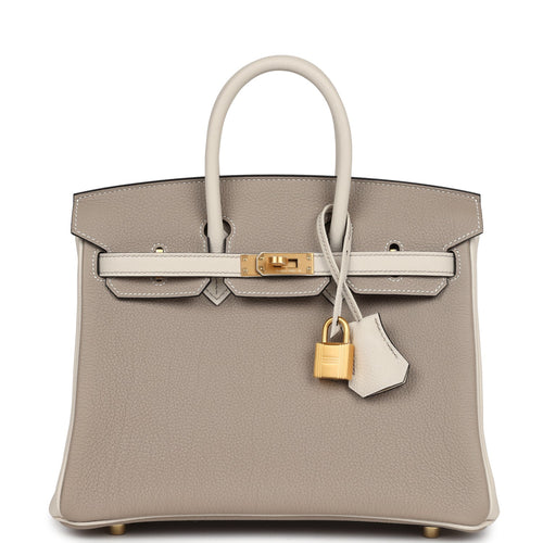 Hermes Special Order (HSS) Birkin 25 Gris Tourterelle and Craie Togo Brushed Gold Hardware