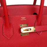 Pre-owned Hermes Birkin 30 Rouge Casaque Epsom Gold Hardware