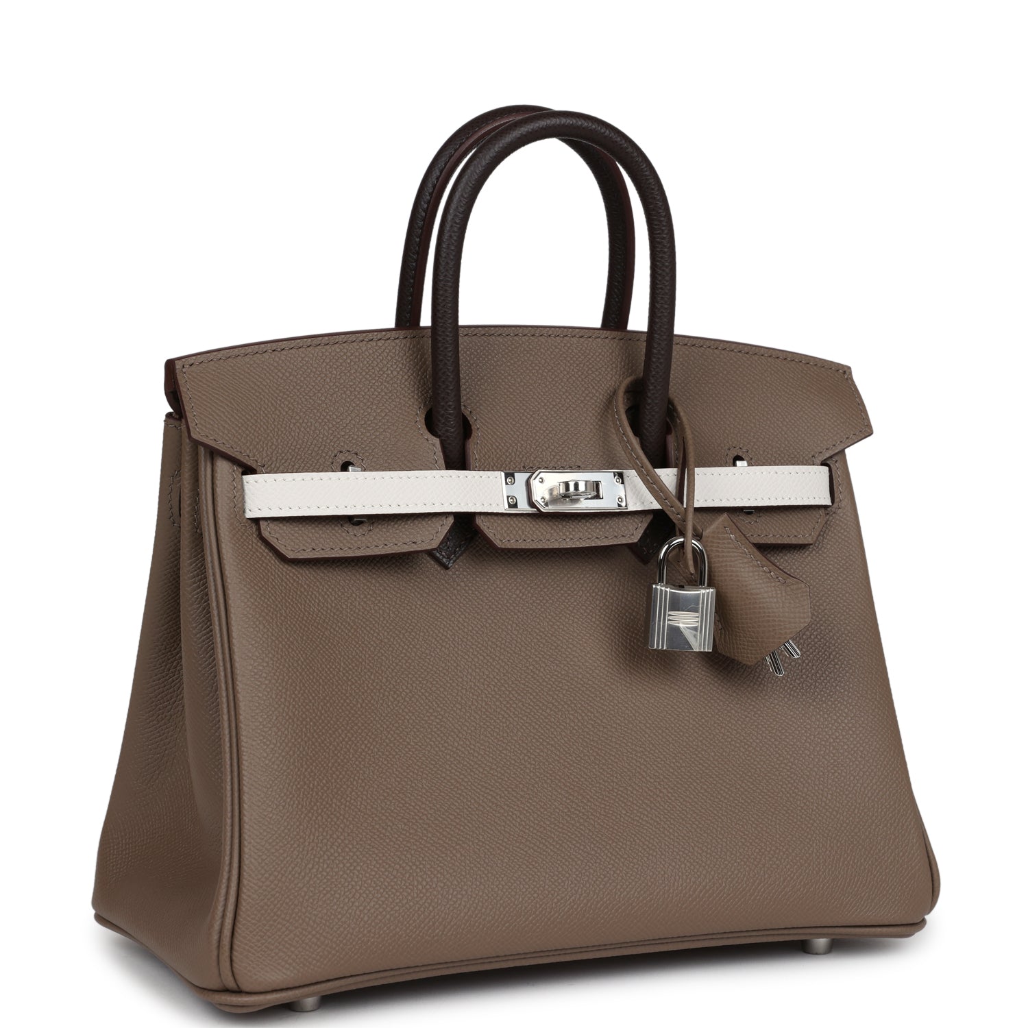 Hermes Birkin 25 Tri-color Etoupe, Ebene and Gris Pale Epsom Palladium ...