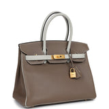 Pre-owned Hermes Special Order (HSS) Birkin 30 Etoupe and Gris Pearl Chevre Brushed Gold Hardware