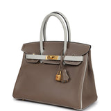 Pre-owned Hermes Special Order (HSS) Birkin 30 Etoupe and Gris Pearl Chevre Brushed Gold Hardware