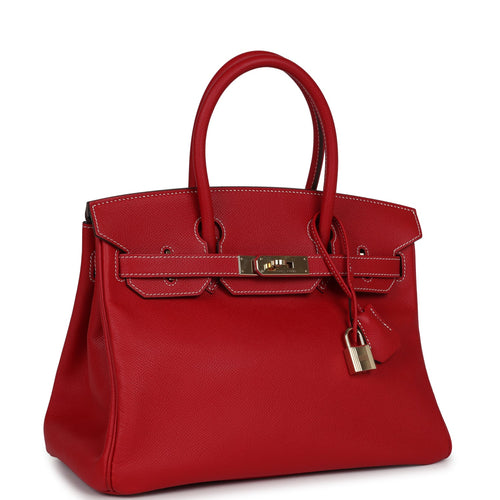Pre-owned Hermes Birkin 30 Rouge Casaque Candy Epsom Permabrass Hardware