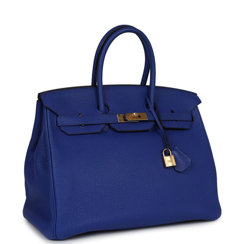 Pre-owned Hermes Birkin 35 Bleu Electric Togo Gold Hardware