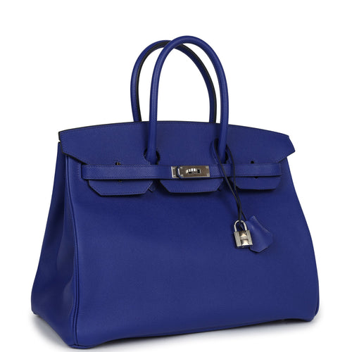 Pre-owned Hermes Birkin 35 Bleu Electric Epsom Palladium Hardware