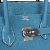 Pre-owned Hermes Birkin 35 Blue Jean Clemence Palladium Hardware