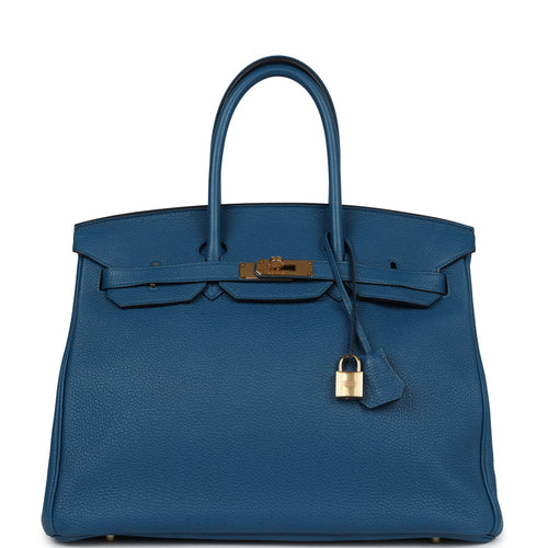 Pre-owned Hermes Birkin 35 Bleu de Galice Togo Gold Hardware