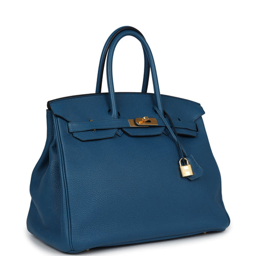 Pre-owned Hermes Birkin 35 Bleu de Galice Togo Gold Hardware