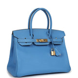 Pre-owned Hermes Birkin 30 Bleu Paradise Epsom Gold Hardware