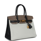 Pre-owned Hermes Special Order (HSS) Tri-color Birkin 30 Gris Perle, Etoupe and Black Chevre Mysore Gold Hardware