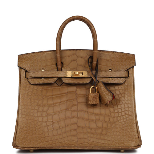 Hermes Special Order (HSS) Birkin 25 Kraft Verso Matte Alligator Brushed Gold Hardware