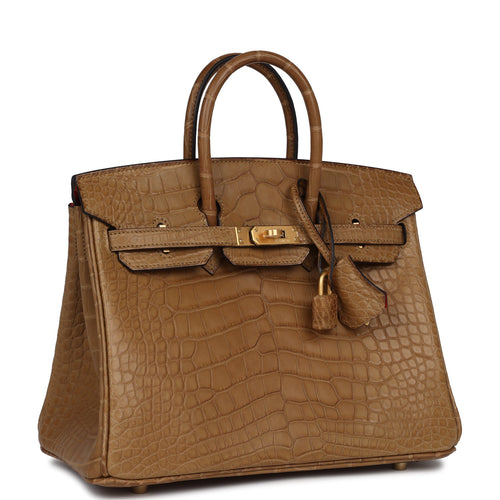 Hermes Special Order (HSS) Birkin 25 Kraft Verso Matte Alligator Brushed Gold Hardware