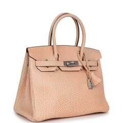 Vintage Hermes Birkin 30 Orange Dalmatian Buffalo Palladium Hardware