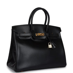 Vintage Hermes Birkin 35 Black Box Gold Hardware
