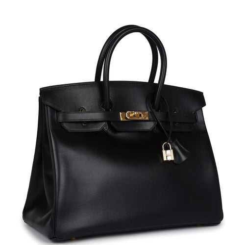 Vintage Hermes Birkin 35 Black Box Gold Hardware