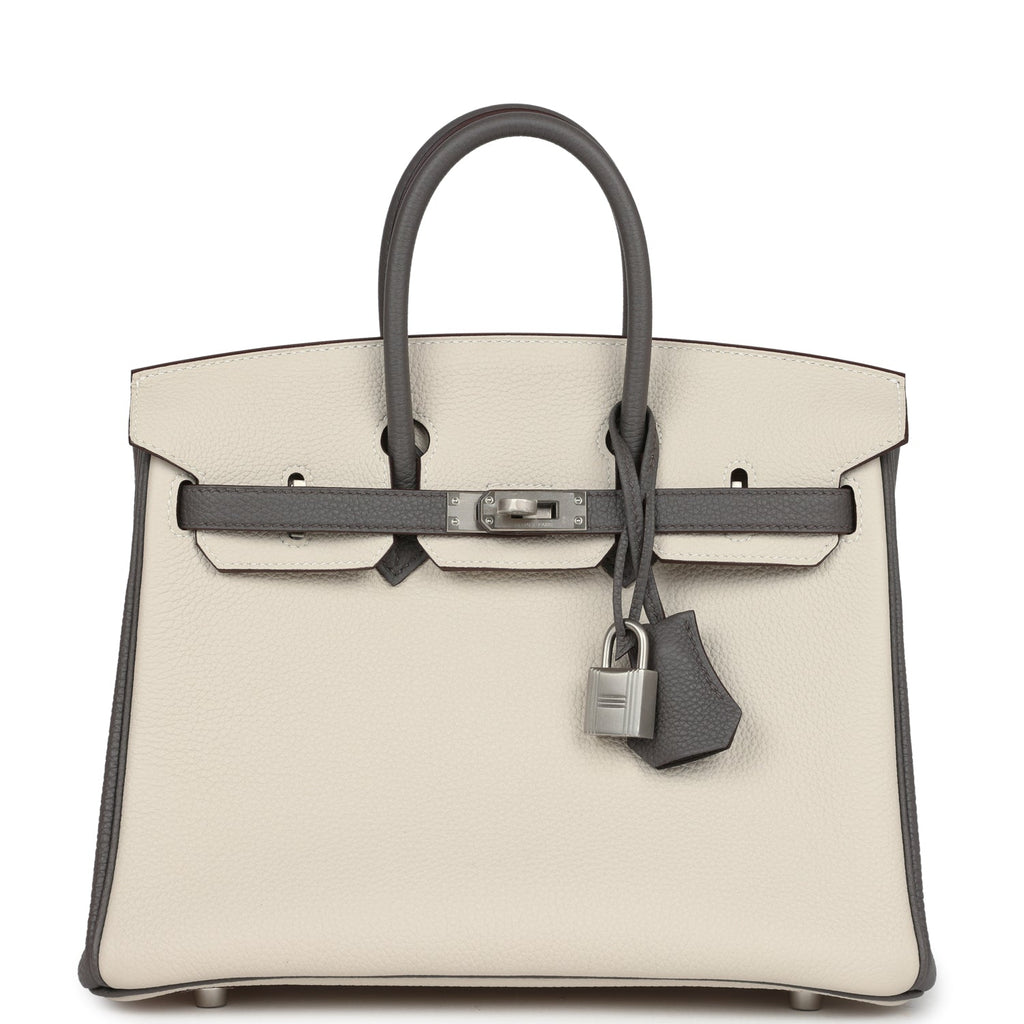 Hermes Special Order (HSS) Birkin 25 Beton and Etain Togo Brushed Palladium Hardware Ivory/Grey New and Never Worn Togo