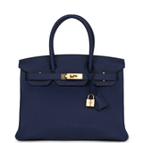 Hermes Birkin 30 Bleu Nuit Togo Gold Hardware