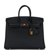 Pre-owned Hermes Birkin 25 Black Togo Gold Hardware