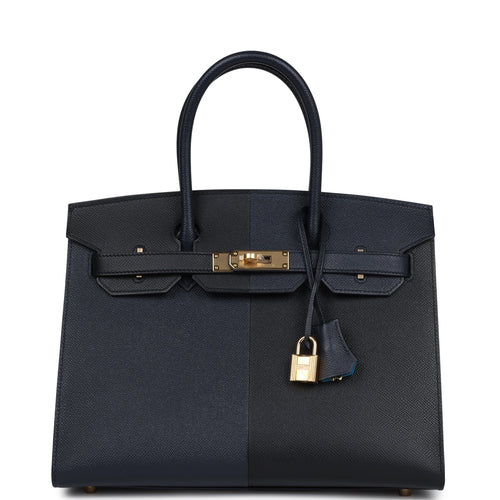 Hermes Casaque Birkin Sellier 30 Black, Bleu Indigo and Bleu Zanzibar Epsom Gold Hardware