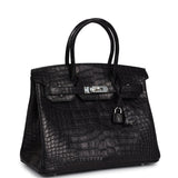 Hermes Birkin 30 Black Matte Alligator Palladium Hardware