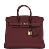 Pre-owned Hermes Birkin 25 Rouge H Togo Gold Hardware