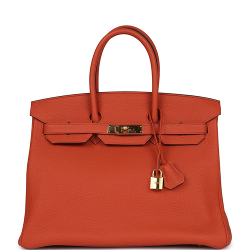 Pre-owned Hermes Birkin 35 Feu Togo Gold Hardware