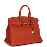 Pre-owned Hermes Birkin 35 Feu Togo Gold Hardware