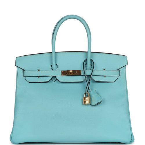 Pre-owned Hermes Birkin 35 Bleu Atoll Epsom Gold Hardware