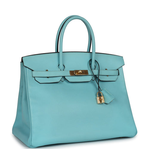 Pre-owned Hermes Birkin 35 Bleu Atoll Epsom Gold Hardware