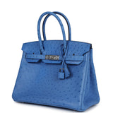 Pre-owned Hermes Birkin 30 Bleuet Ostrich Palladium Hardware