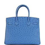 Pre-owned Hermes Birkin 30 Bleuet Ostrich Palladium Hardware