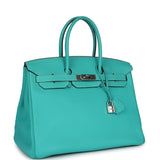 Pre-owned Hermes Birkin 35 Lagoon Togo Palladium Hardware