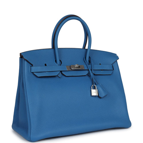 Pre-owned Hermes Birkin 35 Mykonos Clemence Palladium Hardware