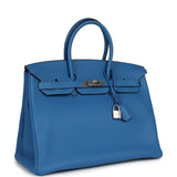 Pre-owned Hermes Birkin 35 Mykonos Clemence Palladium Hardware