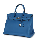 Pre-owned Hermes Birkin 35 Mykonos Clemence Palladium Hardware