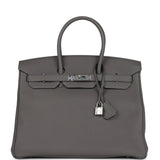 Pre-owned Hermes Birkin 35 Etain Togo Palladium Hardware